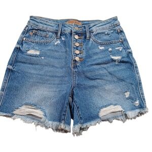 Judy Blue Light Wash Raw‎ Hem Destroyed Buttonfly High Rise Shorts Medium